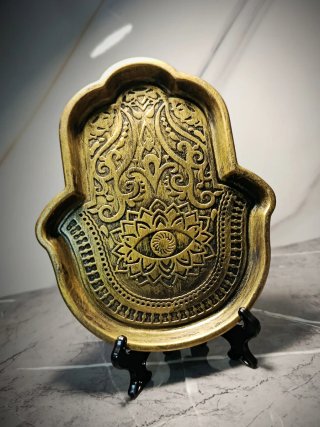Vassoio Mano di Fatima Hamsa Dorato Svuotatasche