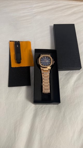 Reloj Oro Rosa Esfera Azul Hombre