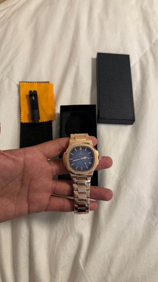 Reloj Oro Rosa Esfera Azul Hombre