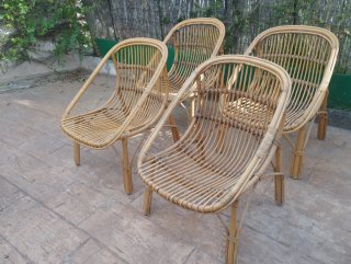 4 Poltrone in Bambù e Rattan
