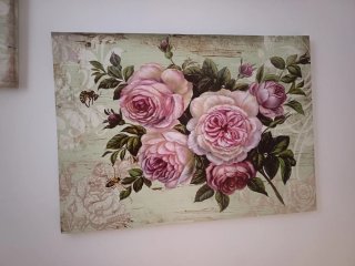 Cuadros grandes flores rosas y abejas