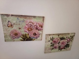 Cuadros grandes flores rosas y abejas