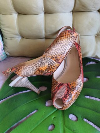 Zapatos Unisa T37 Piel Reptil Peep Toe