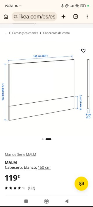 Cabecero de cama blanco seminuevo de 160 cms