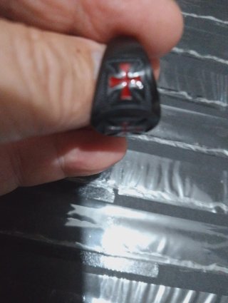 Anillo Acero Cruz Templaria Roja
