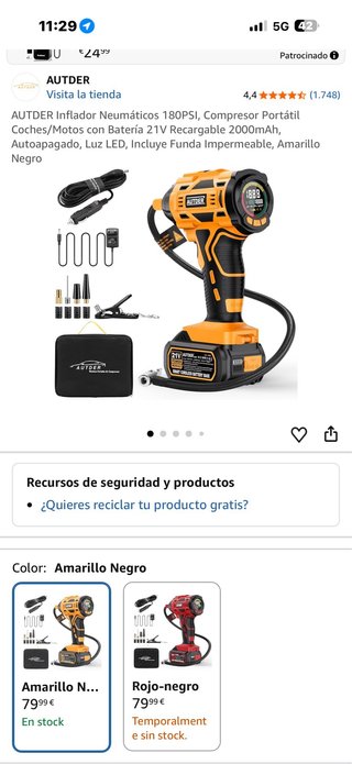 Inflador AUTDER 180PSI Batería 21V