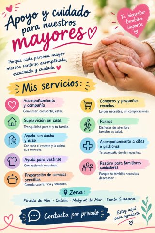 Servicios por horas para cuidados de mayores.