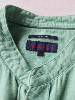 Camisa Salsa Algodón Lino Verde Talla L Slim Fit