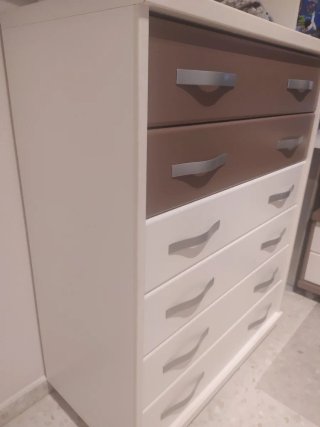 Cómoda 6 cajones madera marrón y blanco