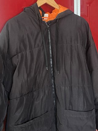 Plumas largo mujer negro/naranja oversize