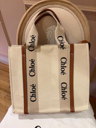 Bolso Chloe Tela y Cuero Beige/Marrón