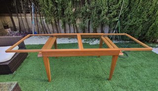 Mesa de comedor extensible de madera y cristal