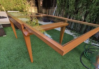 Mesa de comedor extensible de madera y cristal