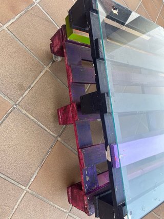 Mesa Palets con Cristal y ruedas