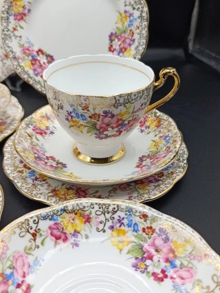 Juego de té Roslyn Inglés Porcelana Flores