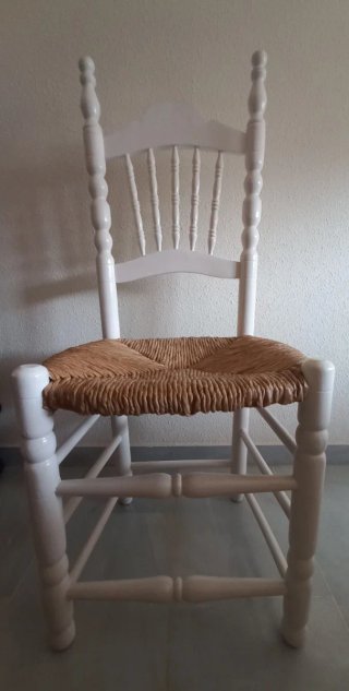 Silla Rústica Madera y Enea Blanca