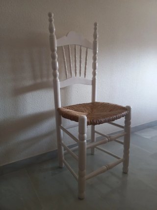 Silla Rústica Madera y Enea Blanca