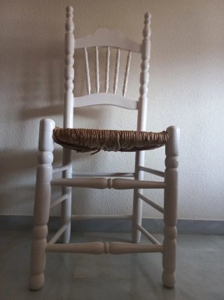 Silla Rústica Madera y Enea Blanca