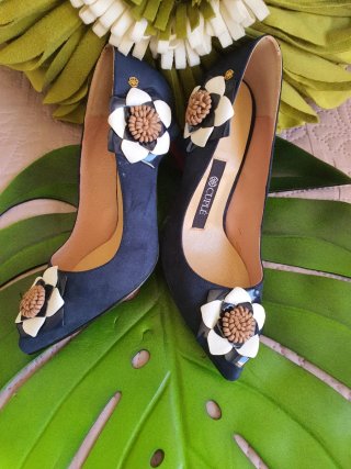 Zapatos Cuplé T37 Azul Flor Piel Sin Estrenar
