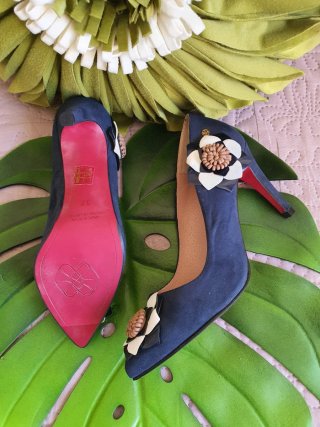 Zapatos Cuplé T37 Azul Flor Piel Sin Estrenar