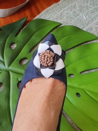 Zapatos Cuplé T37 Azul Flor Piel Sin Estrenar