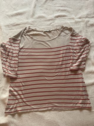 Camiseta Stradivarius Rayas Beige/Rojo Talla M