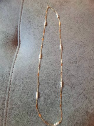 Collar Oro 18k con eslabones, flores y perlas..