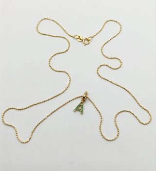 Conjunto cadena y colgante letra A oro 18k
