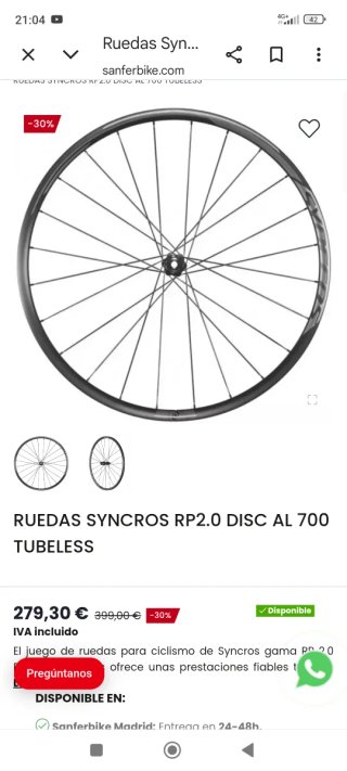 Ruedas Syncros Gravel RP 2.0 con discos y cubierta