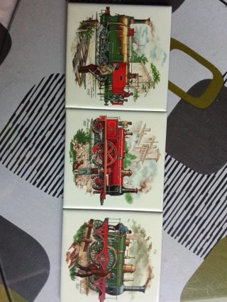 3 Azulejos Decorativos Locomotoras Antiguos