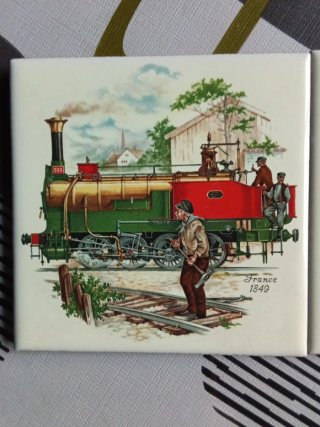 3 Azulejos Decorativos Locomotoras Antiguos