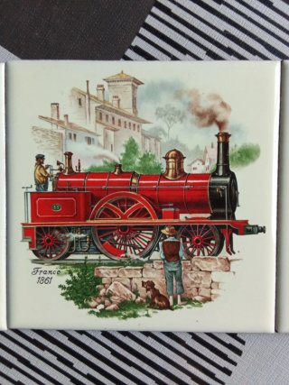 3 Azulejos Decorativos Locomotoras Antiguos