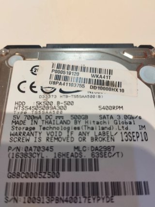 Disco Duro Hitachi 500GB HTS545050B9A300