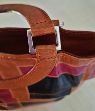 Bolso artesanal mujer naranja y rojo
