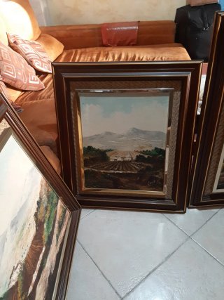 Conjunto de 3 cuadros y espejo