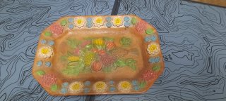 Plato decorativo barro frutas pájaro