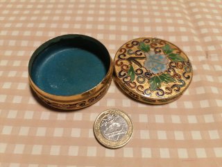 Pastillero Metálico Cloisonné Flor Azul