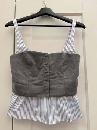 Top Zara combinado gris rayas azules Talla S