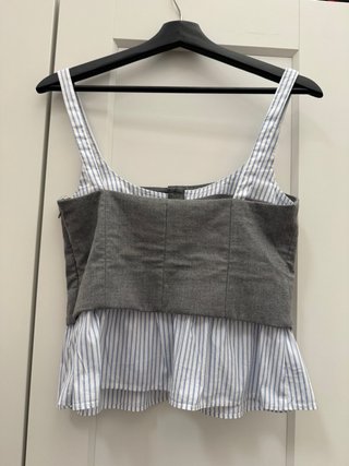 Top Zara combinado gris rayas azules Talla S