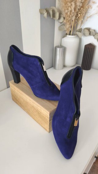 Botines de piel azul con cremallera