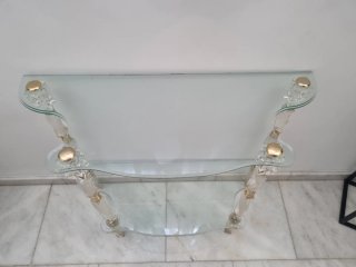 Mesa consola cristal y dorado