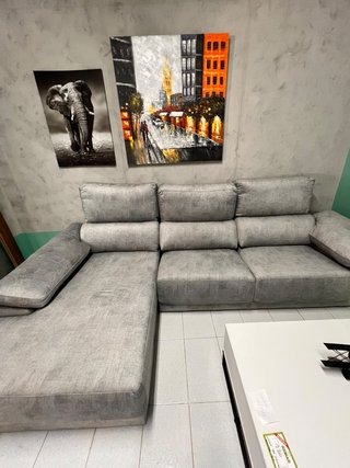 Sofá Chaiselongue Gris Asientos Extensibles