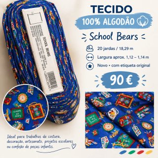 Tecido 100% Algodão School Bears