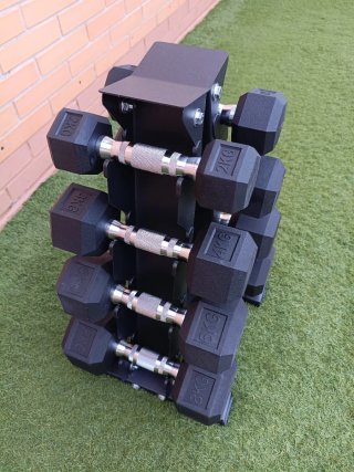 Soporte con mancuernas 2,4,6,8 kilos.Todo nuevo.