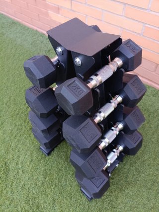 Soporte con mancuernas 2,4,6,8 kilos.Todo nuevo.