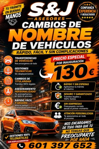 Cambio de titularidad de vehículos desde 130€