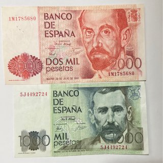 2 Banconote Spagna 1000 e 2000 Pesetas