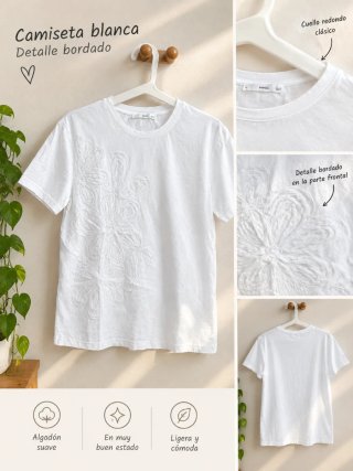 Camiseta blanca Mango bordada Talla XS