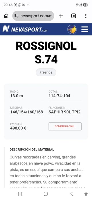 Esquís Rossignol Mujer S74 146