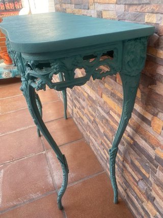 Consola Vintage Barroca Turquesa-bronce protugués